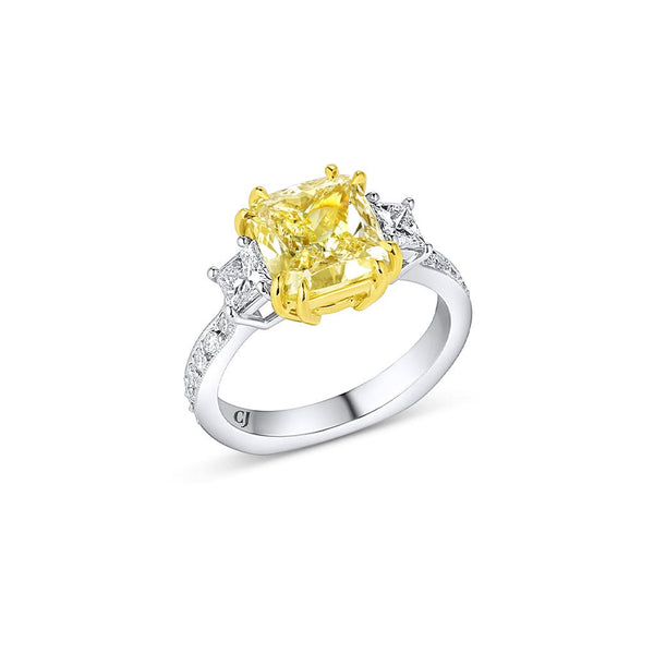 Platinum 18kt Gold 3.03ct Fancy Light Yellow Cushion-Cut Diamond Ring, GIA Certified