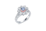 Platinum & 18K Rose Gold Fancy Blue Diamond Flower Ring