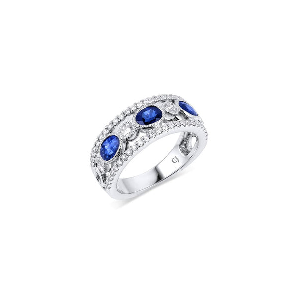 18kt White Gold 1.33ctw Oval Sapphire and 0.51ctw Diamond Band Ring