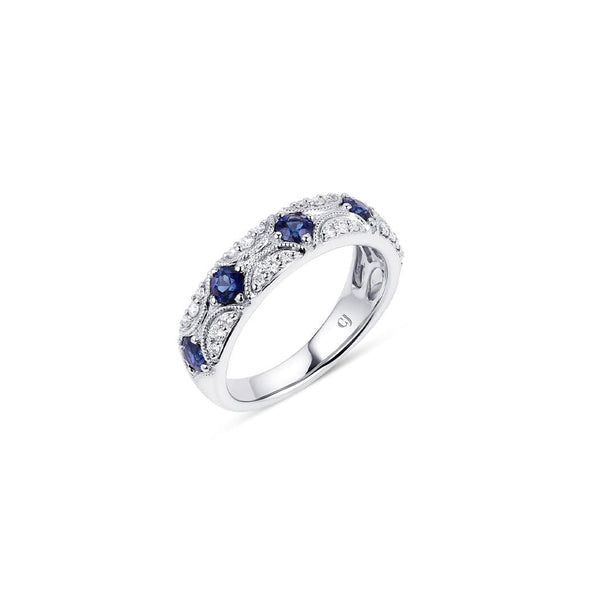 18kt White Gold 5 Blue Sapphire and Diamond Ring