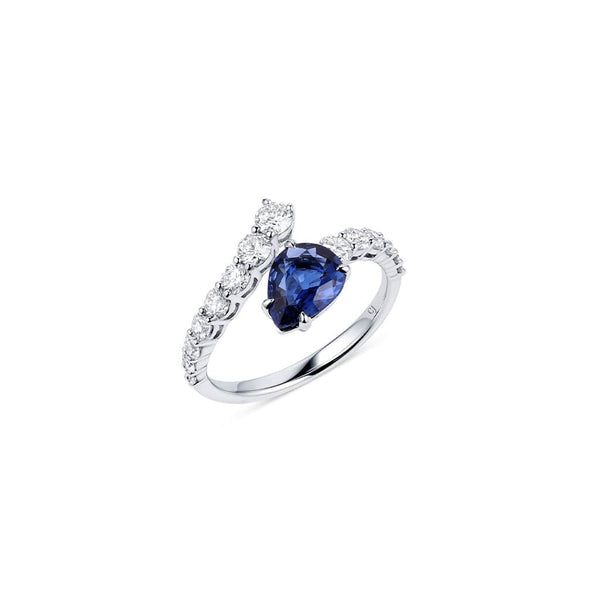 18kt White Gold 1.18ct Pear-Shaped Sapphire and Diamond Bypass Ring