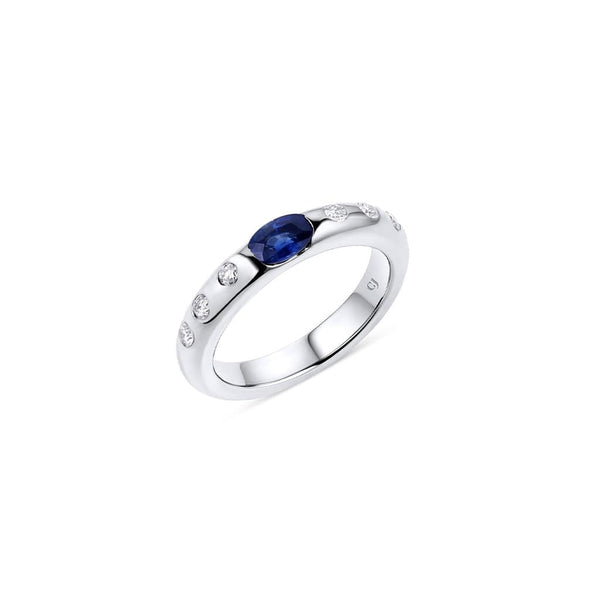 Estate 18kt White Gold 0.58ct Blue Sapphire and Diamond Thick Round Band