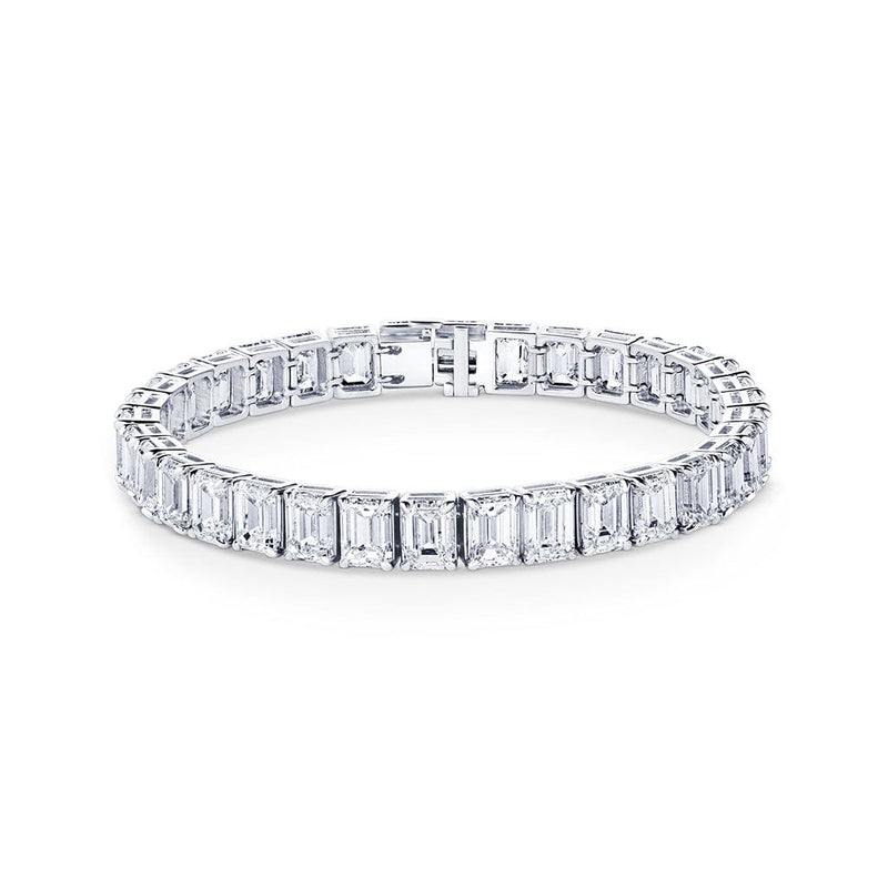 Platinum 34.45ctw Emerald Cut Diamond Tennis Bracelet
