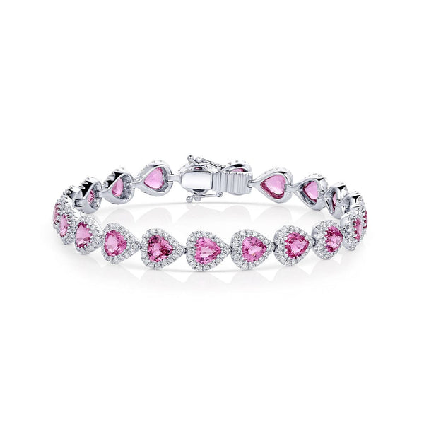 18kt White Gold 11.55ctw Pink Sapphire and 2.30ctw Diamond Heart Shaped Bracelet