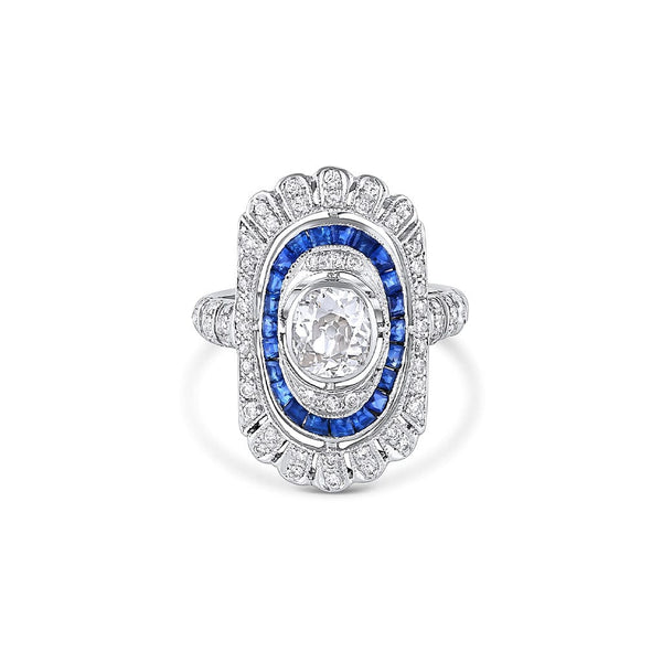 Estate Platinum Diamond Sapphire Circa 1940's Ring