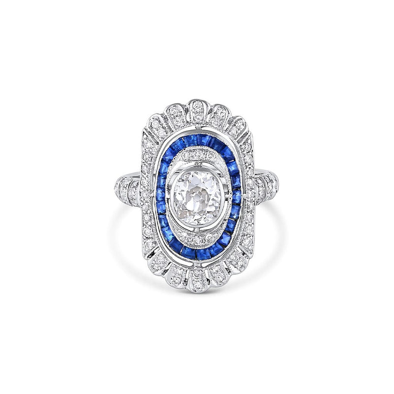 Estate Platinum Diamond Sapphire Circa 1940's Ring