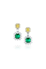 Platinum & 18KT Yellow Gold Emerald and Diamond Drop Earrings