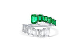 18K White Gold Emerald and Emerald-Cut Diamond Bypass Ring