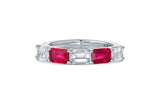 18K White Gold Emerald-Cut Ruby & Diamond Five-Stone Ring