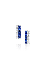18K White Gold Blue Sapphire & Emerald-Cut Diamond Huggie Hoop Earrings