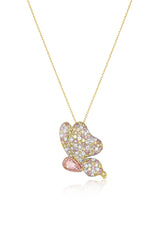 18K Rose Gold Multicolor Diamond Butterfly Necklace with Fancy Light Pink Diamond