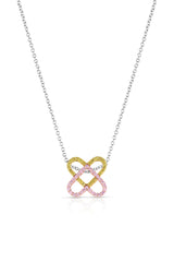 Estate 18K Tri-Color Gold Double Heart Necklace with White, Pink & Yellow Diamonds