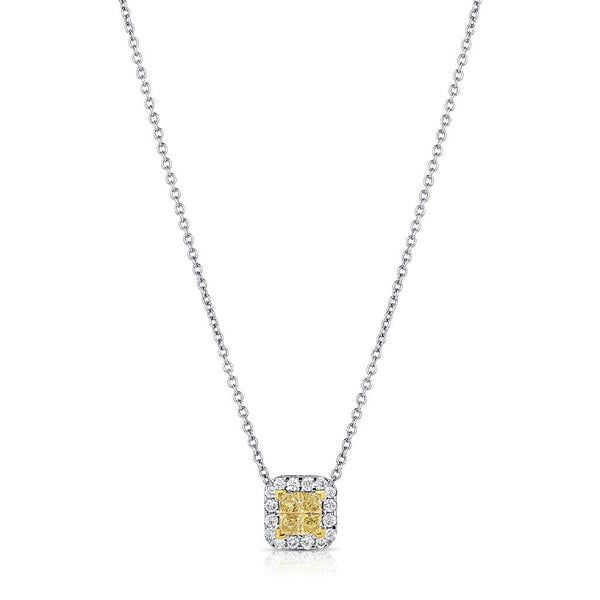 18kt White Gold Yellow Diamond Square Pendant Necklace