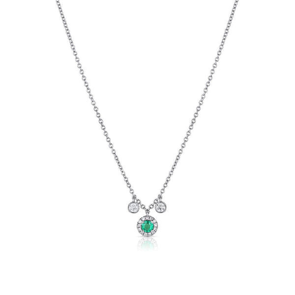 18kt White Gold Emerald Diamond 2 Dangle Necklace