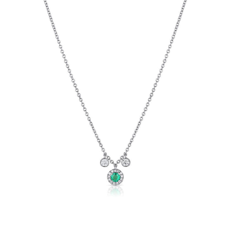 18kt White Gold Emerald Diamond 2 Dangle Necklace