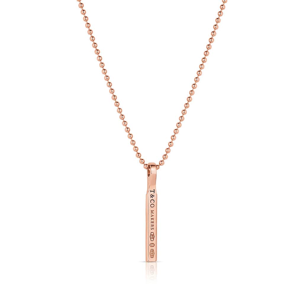 Estate Tiffany & Co. 18kt Rose Gold Makers Bar Pendant Necklace