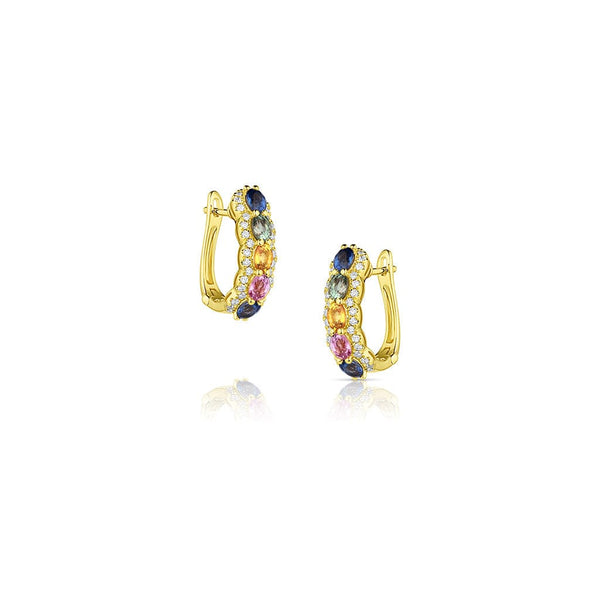 18kt Yellow Gold Diamond Rainbow Sapphire Earrings