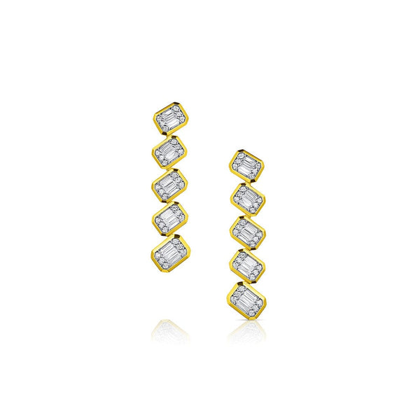 18kt Yellow Gold 0.80ctw Diamond Cluster Graduated Offset Earrings
