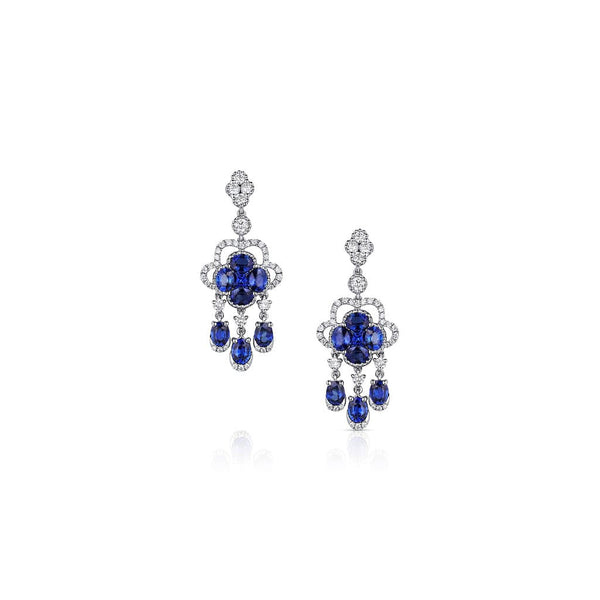 18kt White Gold 3.21ctw Sapphire Diamond Dangle Earrings