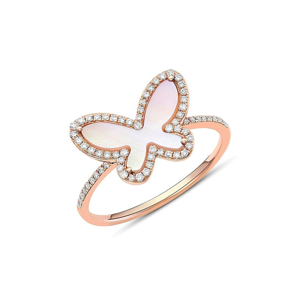 18kt Rose Gold Pink Mother-of-Pearl Butterfly Ring.