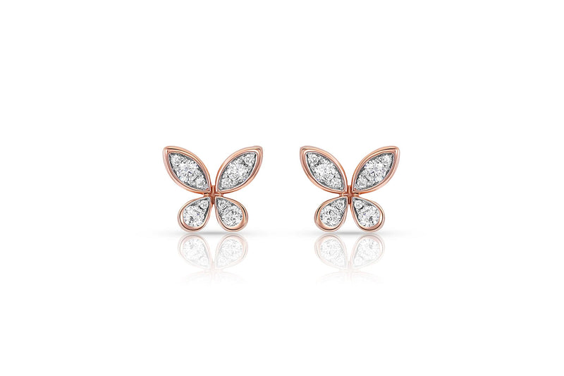 18kt Rose Gold Diamond Butterfly Stud Earrings