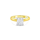 Platinum 18k Yellow Gold 2.10ct Cushion Cut Diamond 4 Prong Ring