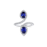 18k White Gold Pear-Shaped Blue Sapphire Diamond Bypass Ring