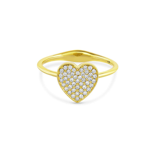 18k Yellow Gold 0.20ct Pave Diamond Heart Ring 6.5