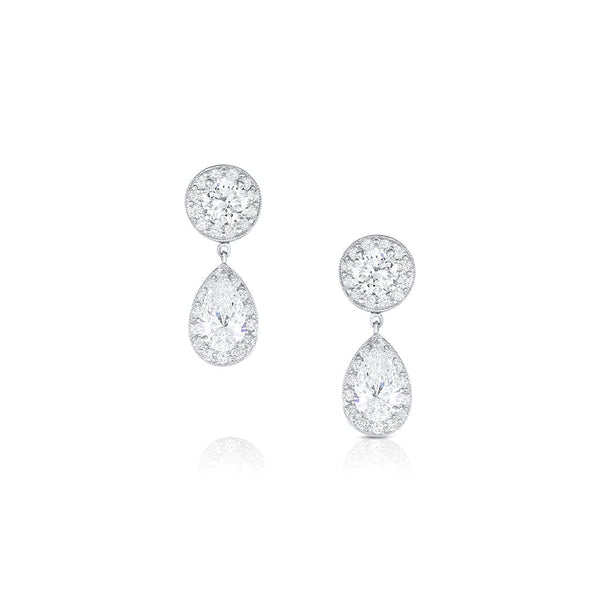 Platinum Round and Pear-Shaped Diamond Drop Earrings