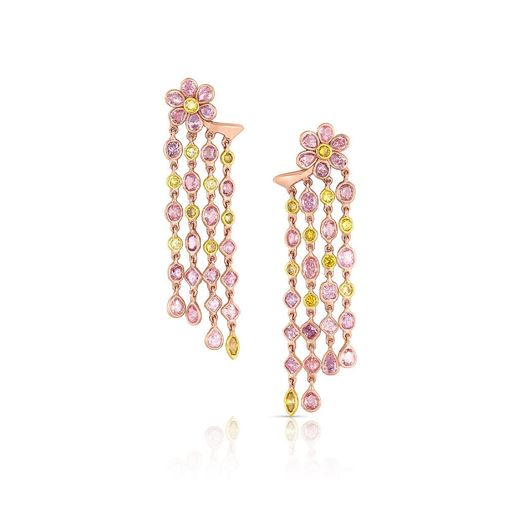 Rivière 18k Rose Gold Pink and Yellow Diamond Flower Drop Earrings – CJ  Charles Jewelers