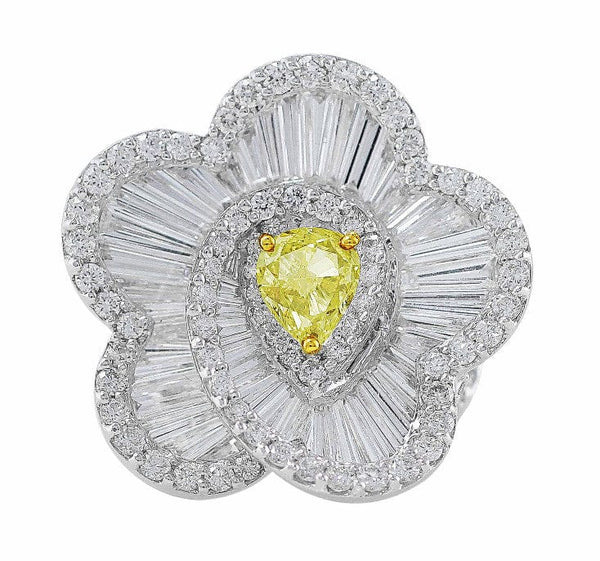 Flower Swirl White and Yellow Diamond Ring