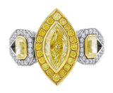 Fancy Yellow Marquise and Pave Diamond Ring