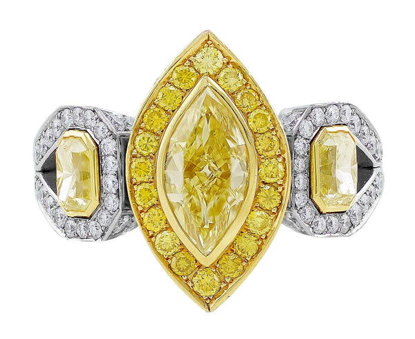 Fancy Yellow Marquise and Pave Diamond Ring