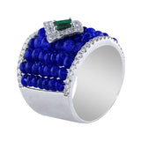 Wide Sapphire Diamond Center Emerald Band