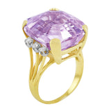 1940's Kunzite Diamond Yellow Gold Ring with 0.22ct Kunzite