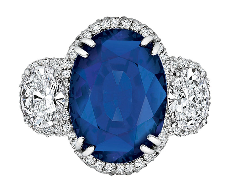 Burmese Sapphire Oval Diamond Ring, Gubelin-certified