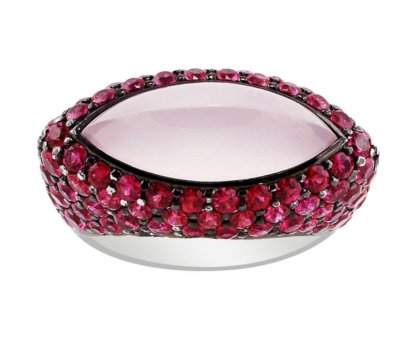 Cabochon Pink Quartz Ruby Ring