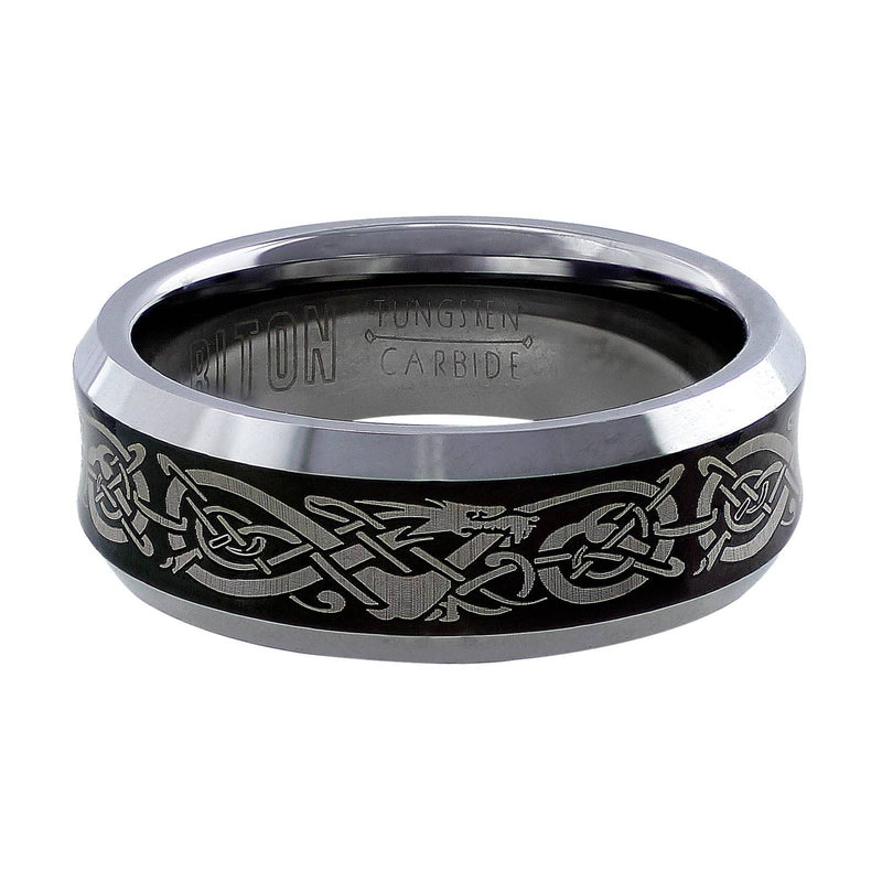 Men's Tungsten Carbide Band with Celtic Knots & Dragons