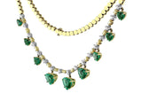 Yellow Gold Platinum Fancy Yellow Diamond Colombian Emerald Heart Drop Necklace