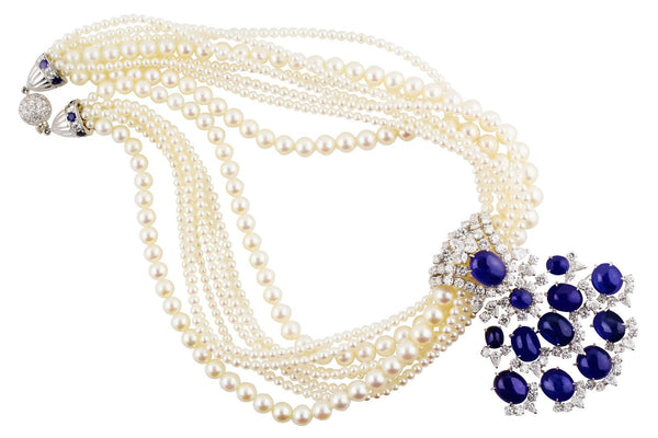 Vintage French 1950's Sapphire and Pearl Necklace