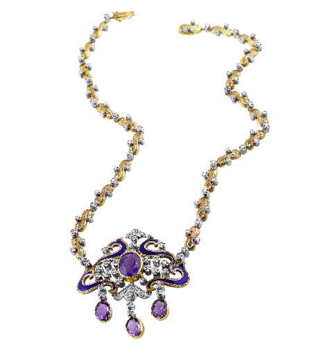 Estate Victorian Silver Diamond Amethyst Necklace & Earrings