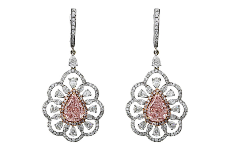 Fancy Pink Diamond Pear Earrings