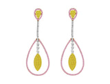 Pink, Yellow and White Diamond Pear Shaped Drop Earrings