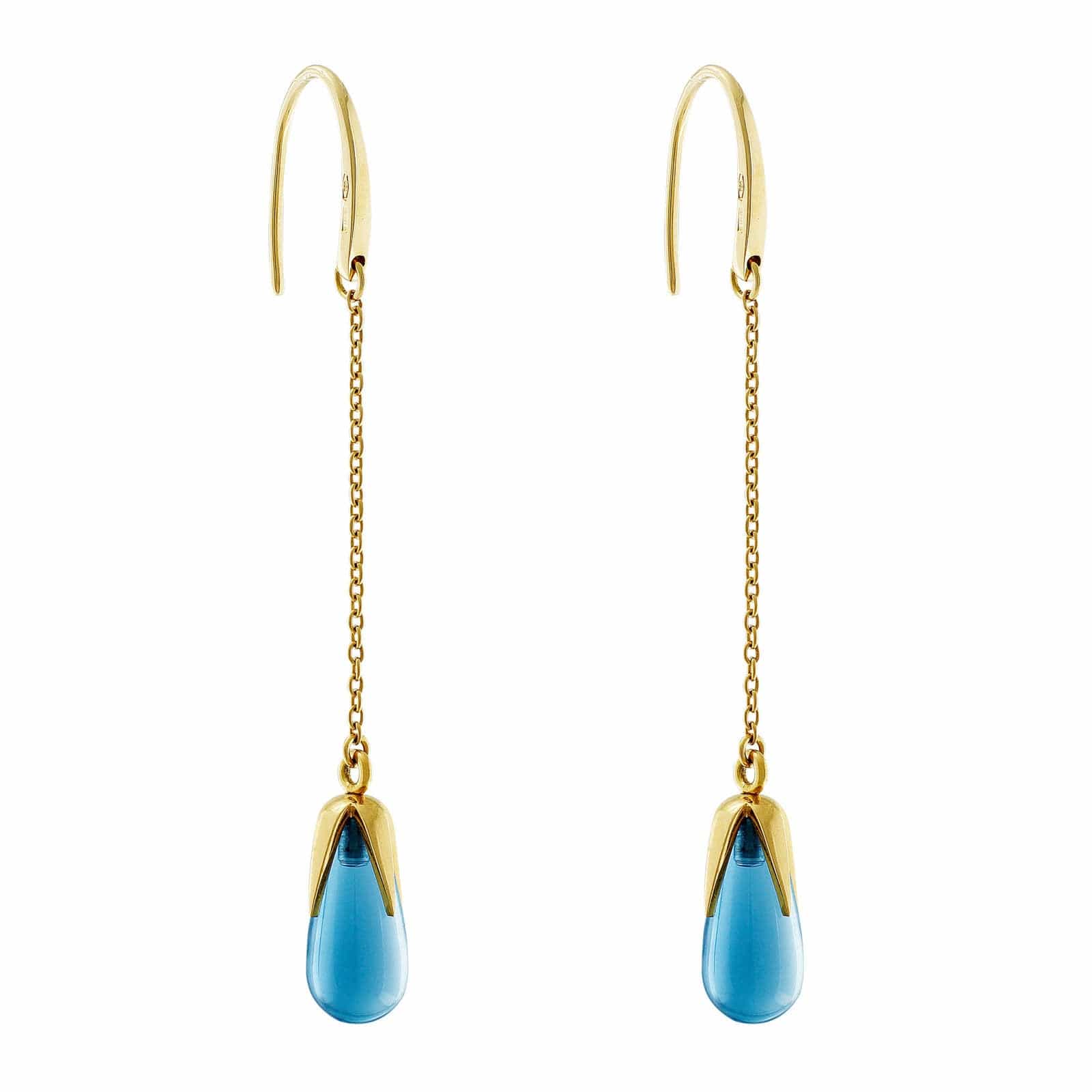 18kt Yellow Gold Blue Topaz Drop Chandelier Earrings CJ Charles Jewelers