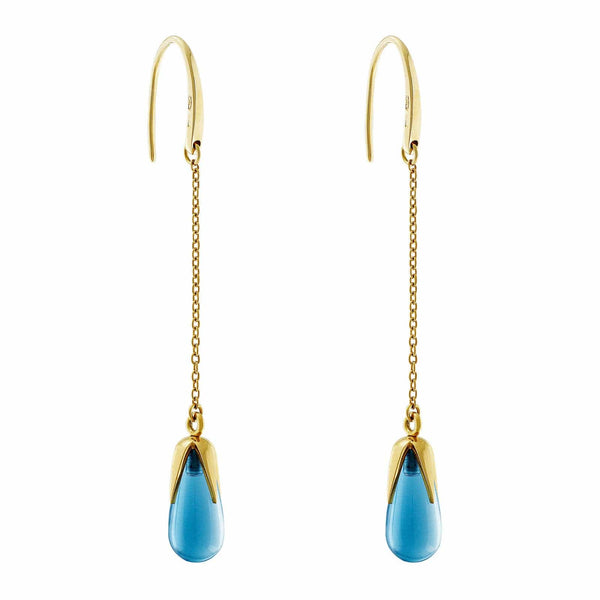 18kt Yellow Gold & Blue Topaz Drop Dangle Earrings