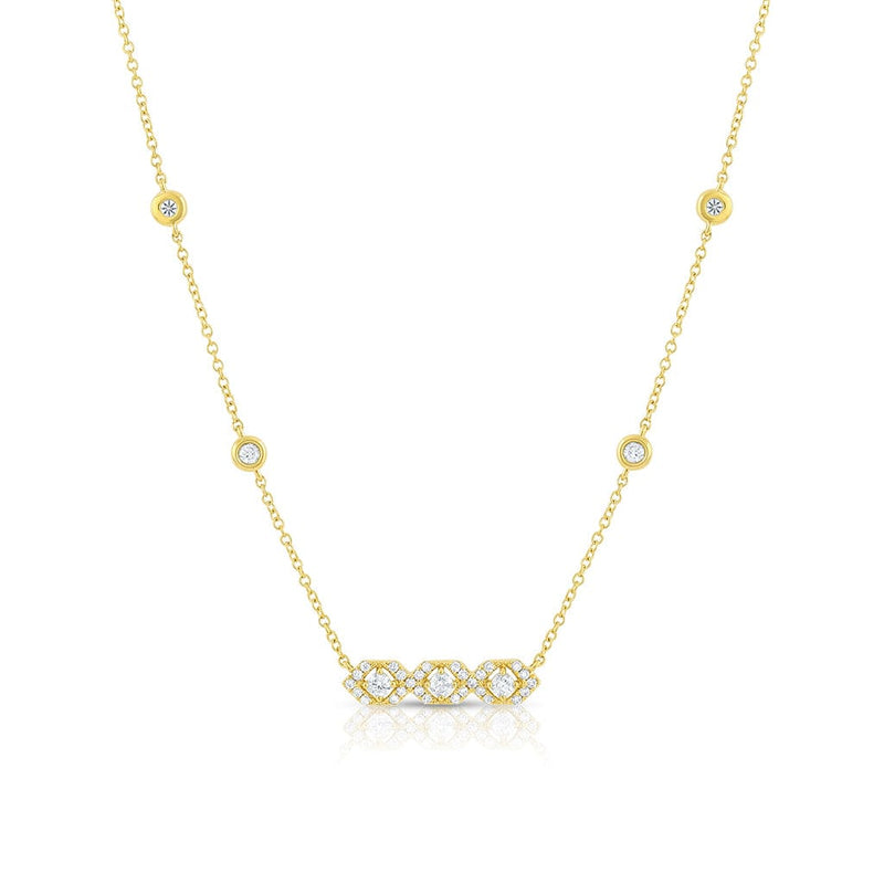 18K Yellow Gold Diamond 3 Hexagon Bar Pendant Necklace