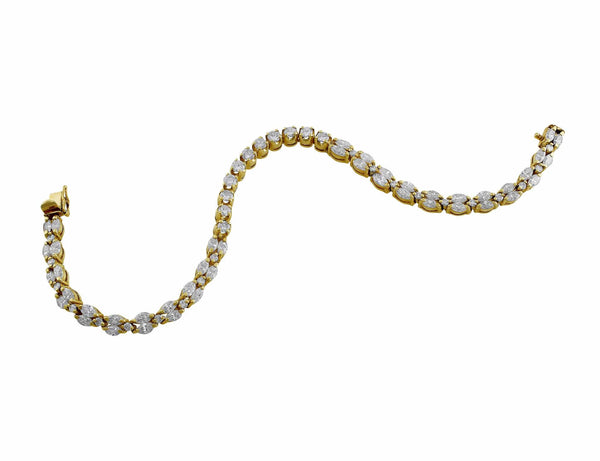 Estate 18kt Yellow Gold Marquise & Round Brilliant Diamond Bracelet