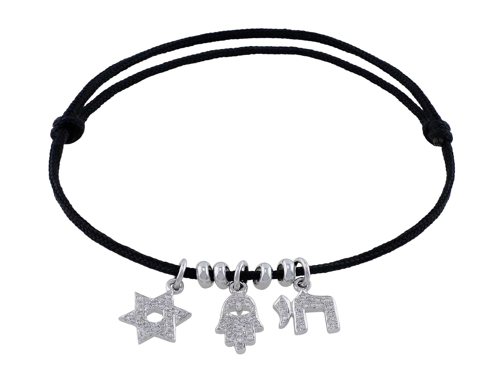 18k White Gold Jewish Diamond Cord Charm Bracelet CJ Charles