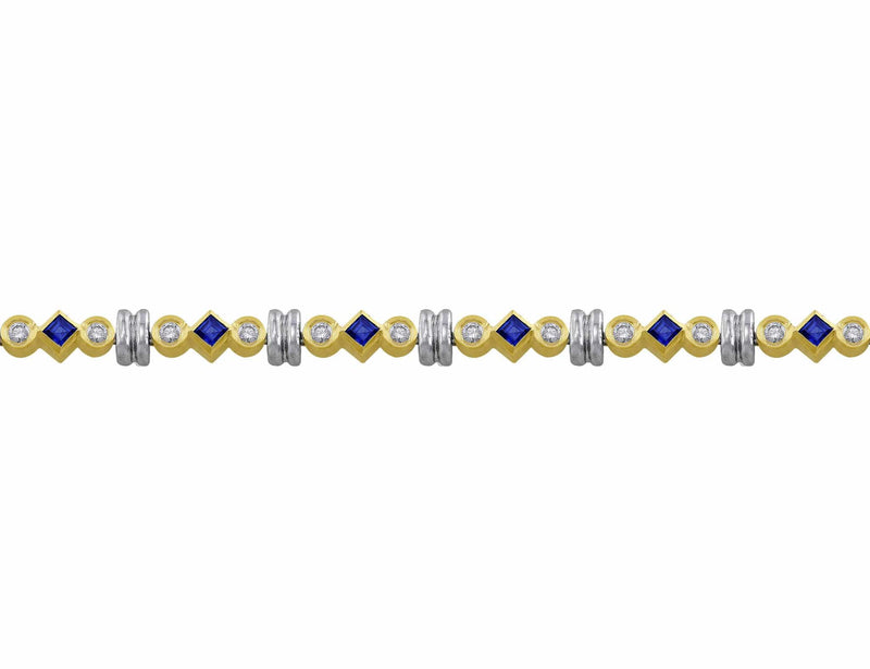 14kt Yellow Gold Princess Sapphire & Diamond Bracelet
