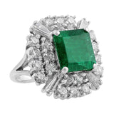 4ct Emerald Diamond Estate Ring in 14k white gold
